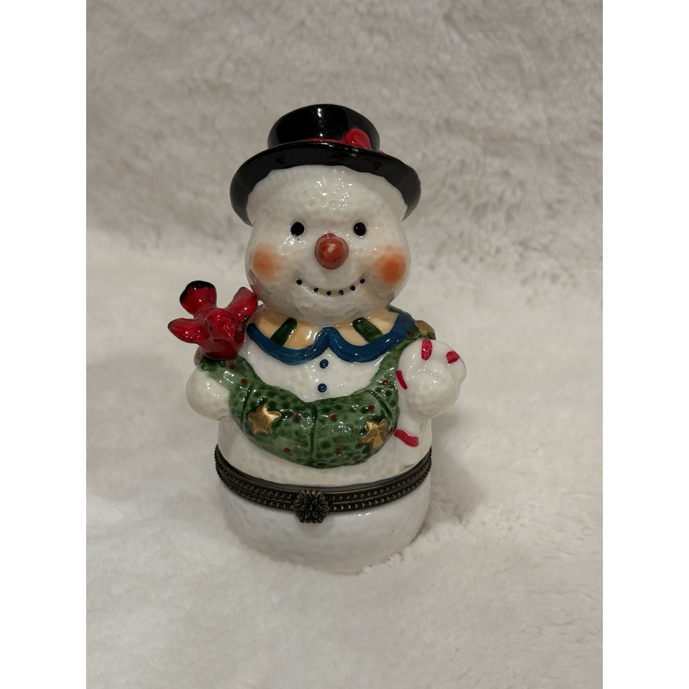 Y2K Vintage Kurt Adler Snowman Hinged Trinket Box Porcelain